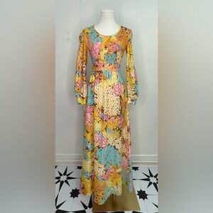 Vintage 1970’s Smocked Colorful Maxi Dress w/ a Lurex Sparkle
